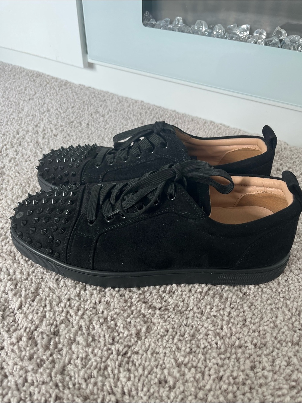 Christian Louboutin Black Suede Spiked Low-Top Sneakers size 11(44EU)